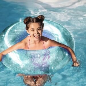 Round Blue Glitter Pool Float - Inflates to Over 42 inches - Repair Patch Includ